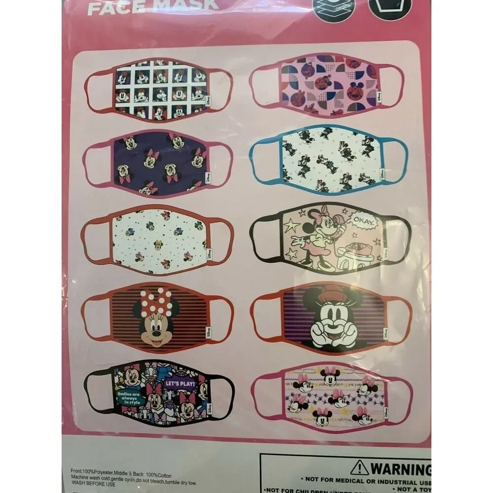 DISNEY 3 Layers Washable Reusable Cloth Face Masks 10 Pack Minnie Mickey Kids